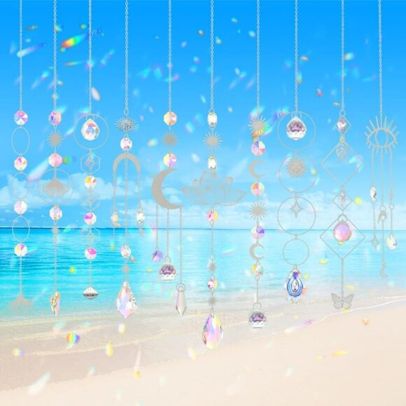 Sun Catchers, 10 Pcs Crystal Suncatcher Prism Hanging Kit with Chain Rainbow Mak - Picture 2 of 7